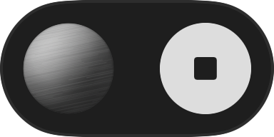 Omilia's compact recorder with a cursor hovering near the bottom of the voice orb, revealing pause. The stop button sits beside it on the right.